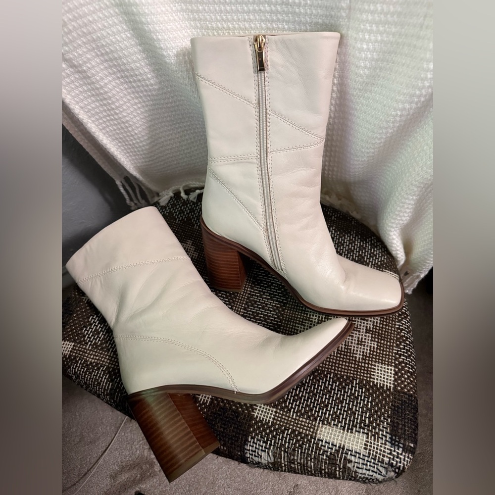 FRANCO SARTO Stevie Cream Leather Heeled Boot 10 M